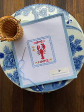 Load image into Gallery viewer, needlepoint canvas depicting a lobster and state of Maine motto: Dirigo
